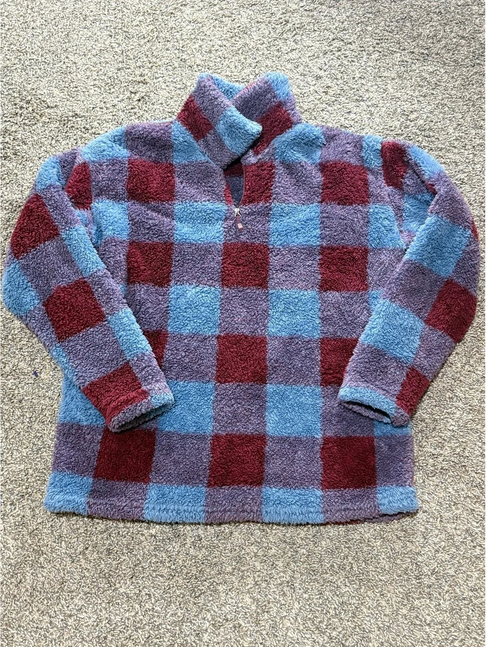 Eddie Bauer Women's Medium Plush Checkered Pullover Fleece Jacket
